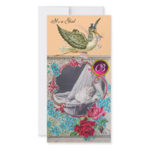 STORK BABY SHOWER MONOGRAM ,ruby Photo Card