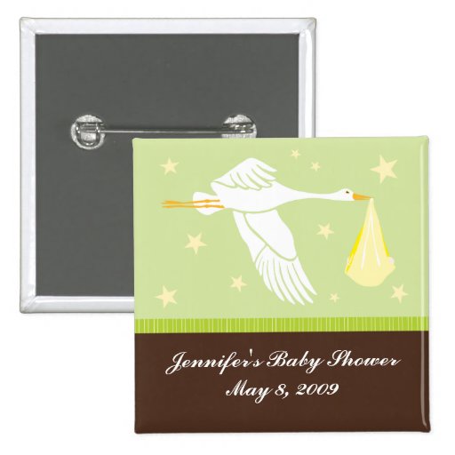 Stork Baby Shower Pin - Green/Brown
