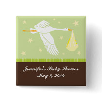 Stork Baby Shower Pin - Green/Brown