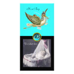 STORK BABY SHOWER SQUARE MONOGRAM ,aquamarine Photo Card