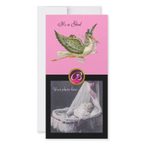 STORK BABY SHOWER SQUARE MONOGRAM ruby Photo Card Template