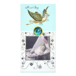 STORK BABY SHOWER SWIRLS MONOGRAM aquamarine Photo Greeting Card