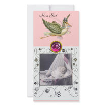 STORK BABY SHOWER SWIRLS MONOGRAM ruby white Photo Cards