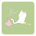 Stork Delivery Girl Square Sticker
