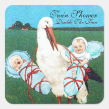 STORK TWIN BABY BOY SHOWER,teal blue Stickers