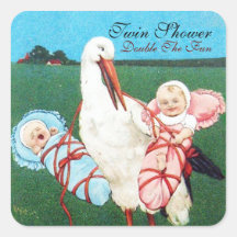 STORK TWIN BABY SHOWER STICKERS