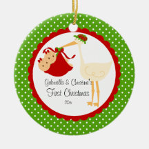 Stork Twin Girls Baby's First Christmas Ornament