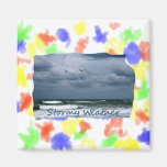 Stormy Beach with Seagulls Image Text Refrigerator Magnet