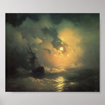 Stormy Sea at Night Seascape Painting Posters