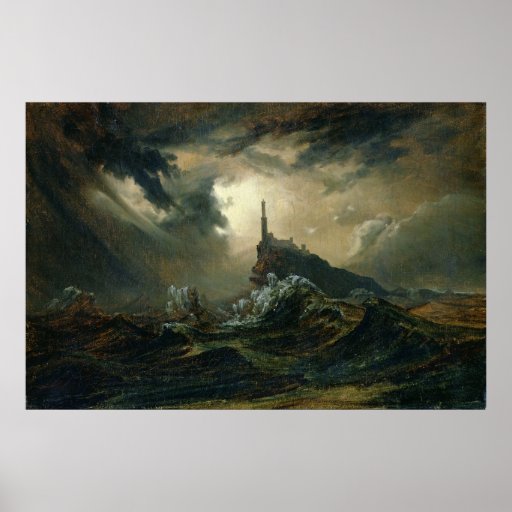 Stormy sea with Lighthouse Posters