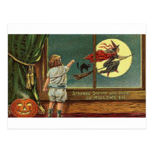 Strange Sights Are Seen on Halloween, Child, Cat,  Post Card