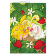 Strawberry Bunny Tea / Birthday Greeting Card