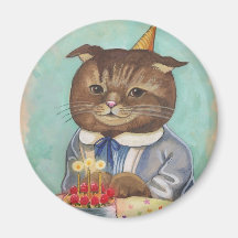 Strawberry Cake Birthday Kitty Magnets