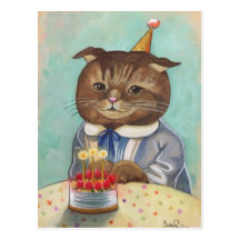Strawberry Cake Birthday Kitty Post Card