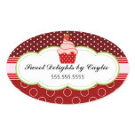 Strawberry Cupcake Bakery Cake Box Seals Oval Stickers