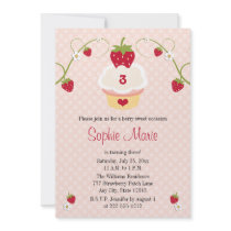 Strawberry Cupcake Birthday Photo Invitation