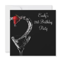 Strawberry Martini Cocktail 21st Birthday Party Invitations