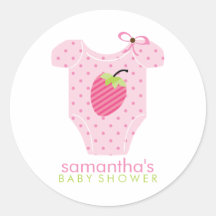Strawberry Outfit Girl Baby Shower Round Stickers