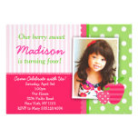 Strawberry Pink Green Birthday Party Invitations