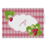 Strawberry Plaid Monogram A Note Card