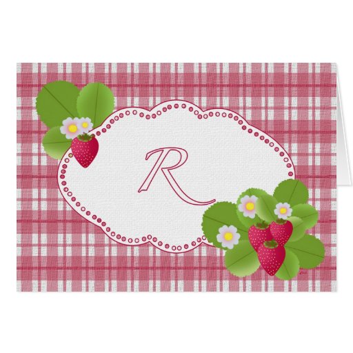 Strawberry Plaid Monogram R Note Card