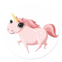 Strawberry the Pink Unicorn Round Sticker