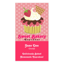 Strawberry & Whipped Cream Cupcake Business Cards