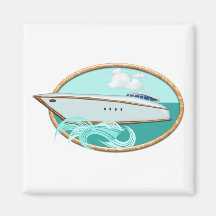 Streamlined Yacht in Oval Sea & Sky Refrigerator Magnet