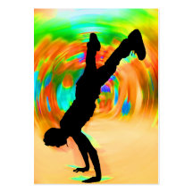 Street Dancing, Silhouette, Green/Orange/Yellows Business Card