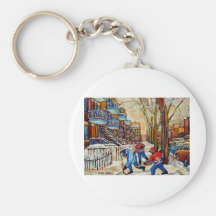 Street Hockey with 3 boys Keychains