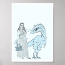 Street Photo Lady and Dinosaur 5x7 Posters