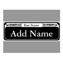 Street Sign Blank, Add Name, Rue Name Post Cards