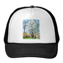 Street With White Flowering Trees Trucker Hats