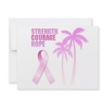 Strength Courage Hope Pink Ribbon Palm Trees invitations