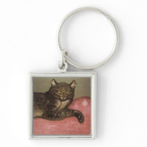 Stretched Cat on Sofa - by Theophile Steinlen Keychain
