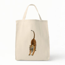 Stretching Tiger Grocery Tote Bag