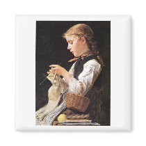Strickendes Mädchen Knitting Girl Magnet
