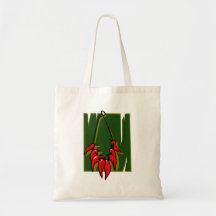 string of red peppers green back canvas bags