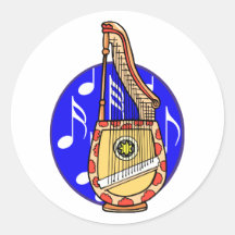 Stringed Harp Guitar Cross Instrument Round Stickers