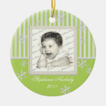 Stripe and Snowflakes Light Green Christmas Tree Ornament