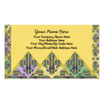 Stripe Mardi Gras Fleur de lis Business Cards