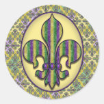 Stripe Mardi Gras Fleur de lis Round Stickers