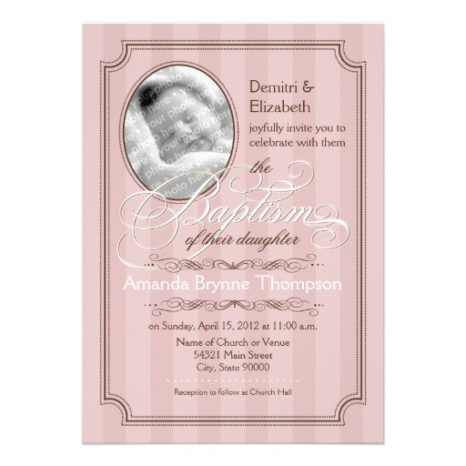 Striped Baptism Invitation (Pale Pink)