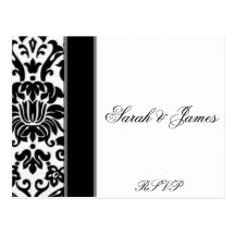 Striped black white and grey damask Wedding set Postcards