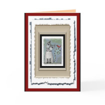 Striped Cat & Red Bird - funky greeting card (5)