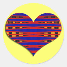 striped heart round sticker