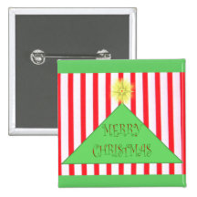 Striped Merry Christmas Tree Pinback Buttons