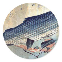 Striped mullet Bora by Ando, Hiroshige Ukiyoe Round Stickers