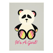 Striped Panda Girl Baby Shower Custom Invitations