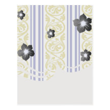 stripes and damask mustard yellow purple post card